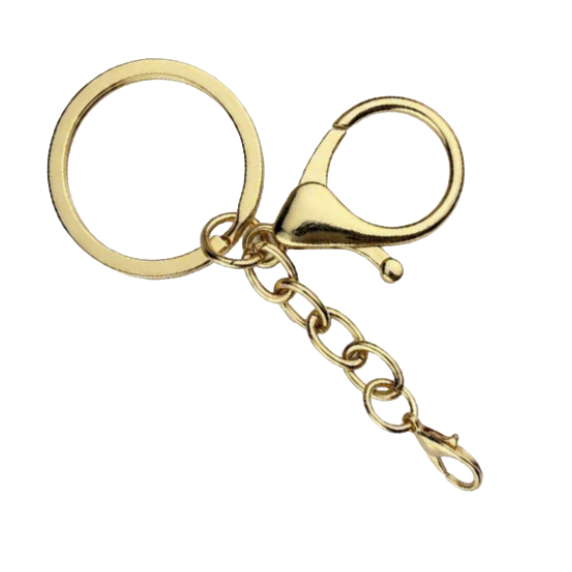 Kit de Chaveiros Metal — 25 un · Gancho Duplo com Argola · Dourado